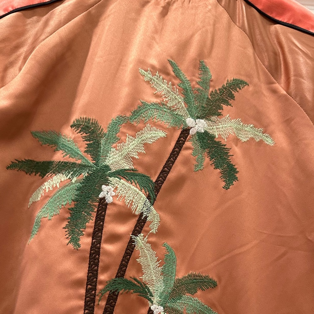 Tropical Satin Bomber Jacket NWOT XS Coral - Picture 5 of 6
